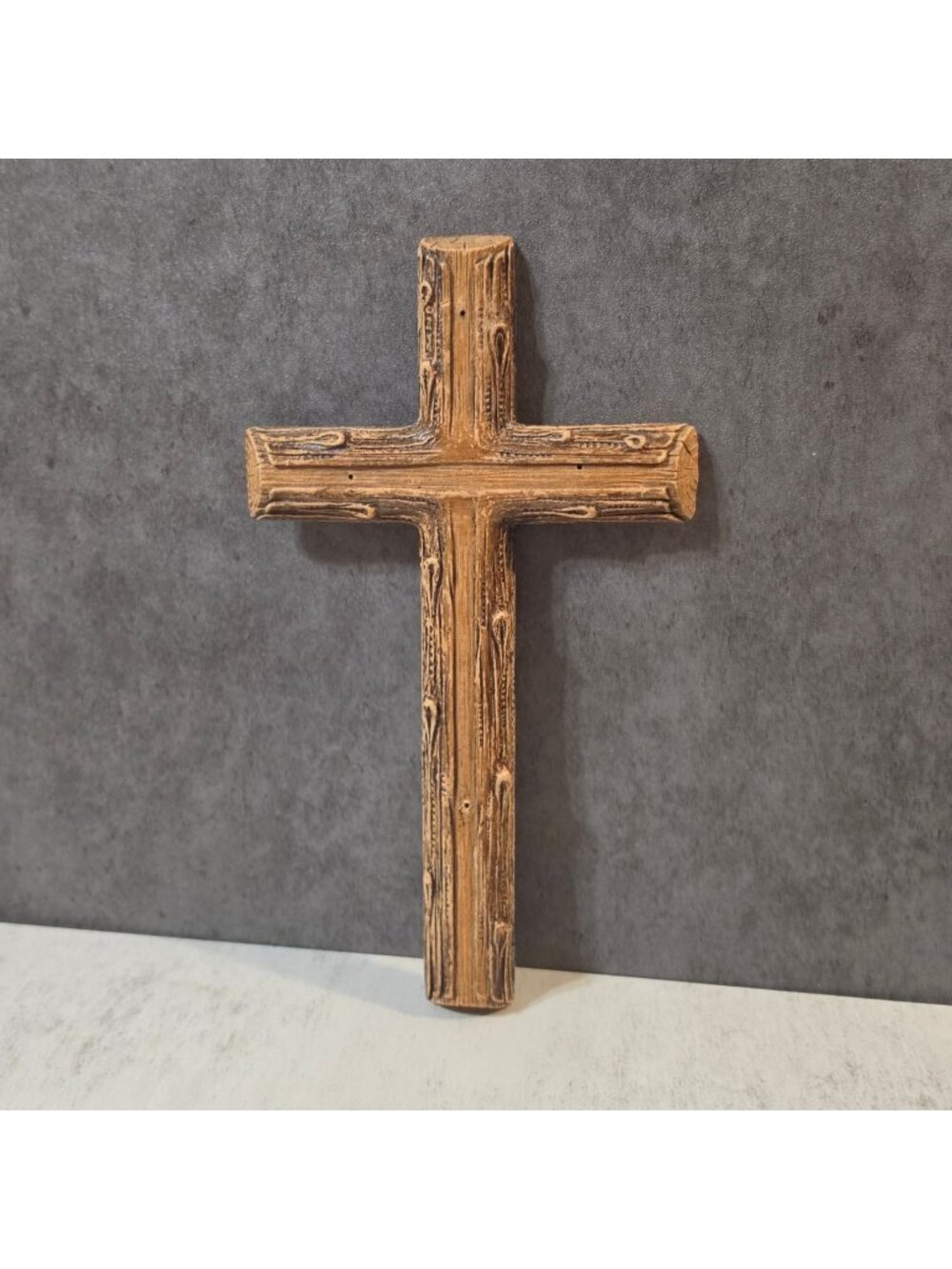 Vintage SyrocoWood Rugged Log Cross • 9.25" Rustic Wall Decor • Made in USA 1950